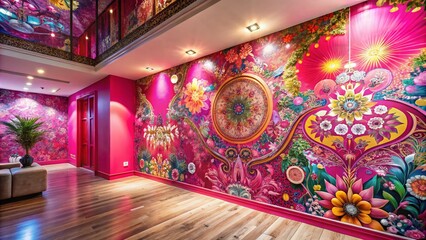Aufkleber - Captivating Panoramic Photography of a Stunning Pink Abstract Wall Painting Background for Modern Interiors and Artistic Spaces, Perfect for Home Decor and Design Inspiration