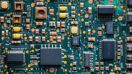 Poster - Closeup of a Colorful Circuit Board with Electronic Components : Generative AI