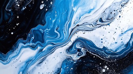 Leinwandbilder - Vibrant Abstract Blue and White Fluid Art With Dynamic Wave Patterns : Generative AI