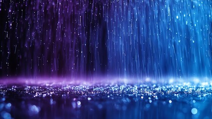 Poster - Vibrant Purple and Blue Rainfall with Shimmering Light Effects Emotional and Atmospheric : Generative AI
