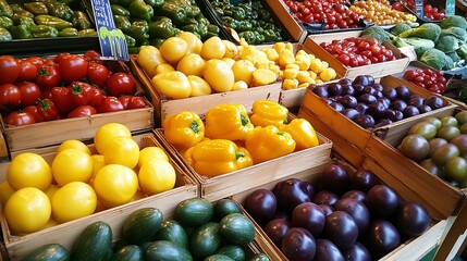 Poster - Abundant Selection of Fresh Vibrant Fruits and Vegetables at Local Market : Generative AI