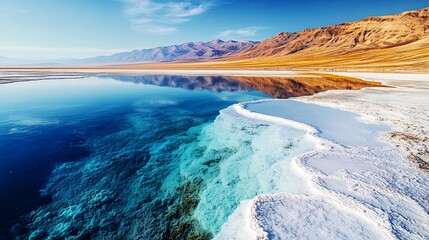 Poster - Serene Reflection of Mountains in Clear Lake at Sunset : Generative AI