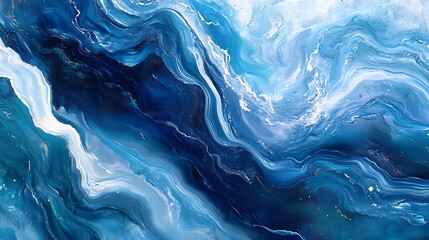 Leinwandbilder - Vibrant Blue Abstract Ocean Inspired Art with Swirling Patterns and Textures : Generative AI