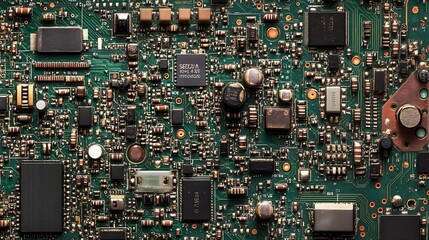 Poster - Intricate View of Dense Circuit Board with Multiple Electronic Components : Generative AI