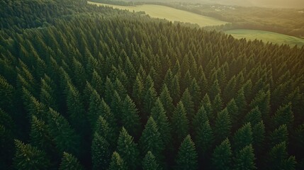 Poster - Majestic Aerial View of Lush Green Coniferous Forest : Generative AI