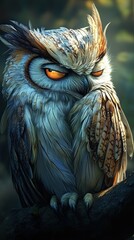 Poster - Majestic Owl Perched On Branch Showing Intricate Feather Detail