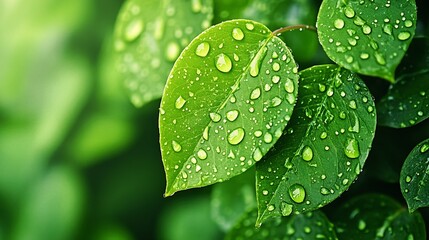 Poster - Bright Green Leaf with Gleaming Dew Drops and Nature Focused Photography : Generative AI