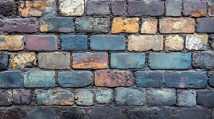 Fototapete - Colorful textured vintage bricks forming an artistic urban rustic industrial background wall : Generative AI