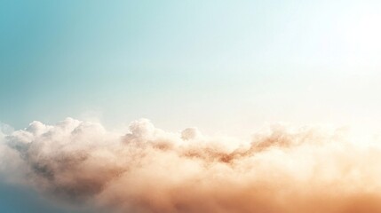 Poster - Soft hues of mocha and sky blend gracefully as morning light embraces wispy clouds, creating a serene and tranquil atmosphere