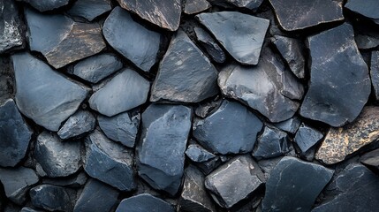 Poster - Closeup of Irregular Rocky Wall Texture with Dark Blue and Gray Tones : Generative AI