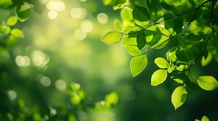 Poster - Vibrant Green Leaves CloseUp with Soft Sunlit Background : Generative AI
