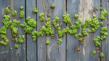 Poster - Lush Vibrant Green Moss Growing on Weathered Wooden Surface Outdoors : Generative AI