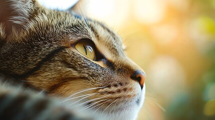 Poster - Cat gazing into the distance with intense and curious expression at sunset : Generative AI