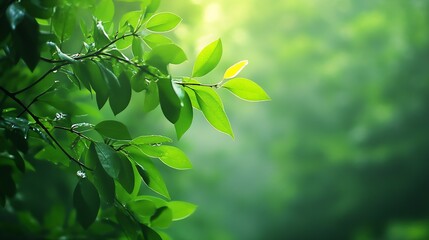 Aufkleber - Vibrant Green Leaves in Sunlit Forest Reflecting Tranquility and Vitality of Nature : Generative AI