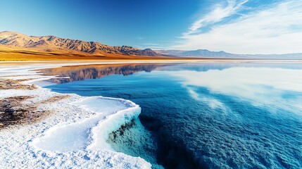 Poster - Clear Blue Lake Reflecting Majestic Mountain Range : Generative AI