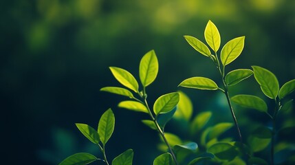 Aufkleber - Vibrant Green Leaves Illuminated by Soft Sunlight in a Tranquil Nature Setting : Generative AI