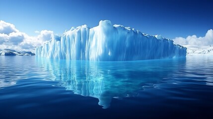 Poster - Stunning Blue Glacier Reflection on Calm Arctic Ocean Under Sunny Skies : Generative AI