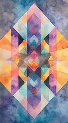 Poster - Abstract Watercolor Geometric Pattern In Vibrant Hues