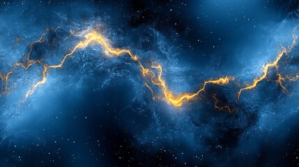 Fototapete - Vivid Electric Blue and Orange Cosmic Lightning in Deep Space : Generative AI