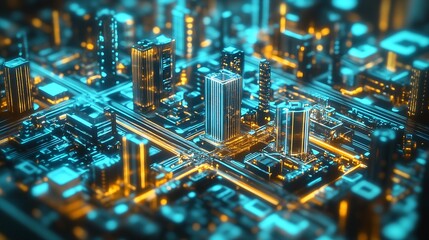Aufkleber - Cyberpunk Urban Virtual Reality with Brightly Lit CircuitInspired Skyscrapers : Generative AI