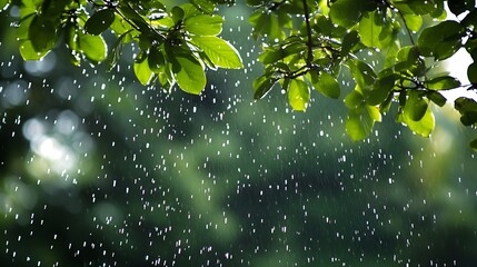 Aufkleber - Summer Rainfall Over Green Leaves Creating a Refreshing and Nourishing Natural Environment : Generative AI