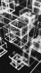 Poster - Abstract Wireframe Structure Of Interlocking Cubes