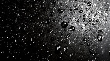 Aufkleber - Closeup of Shimmering Water Droplets on Dark Surface with High Contrast Lighting : Generative AI