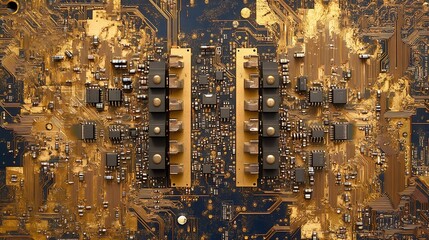 Poster - Golden Circuit Board Design Highlighting Modern Technology and Innovation : Generative AI