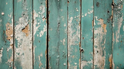 Poster - Aged Teal Weathered Wooden Planks for Rustic and Vintage Design Backgrounds : Generative AI