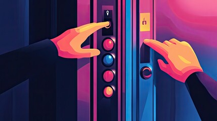 Poster - Hands interacting with an elevator control panel