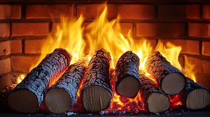 Poster - Captivating Firewood Blaze in Brick Hearth Creating Cozy Winter Environment : Generative AI