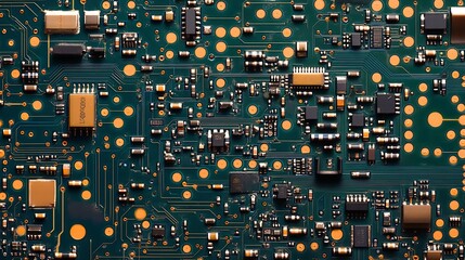 Poster - High Resolution Close Up of Modern Printed Circuit Board with Microchips : Generative AI