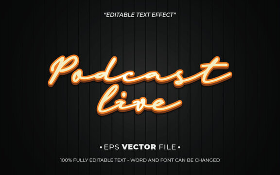 Podcast Live 3d text effect editable vector