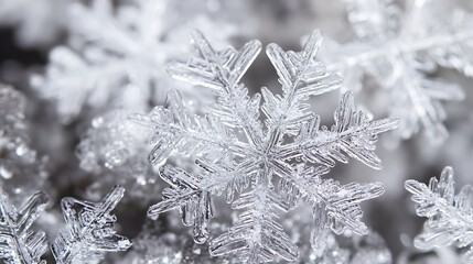 Aufkleber - Close view of symmetrical ice snowflake with delicate frosty patterns : Generative AI