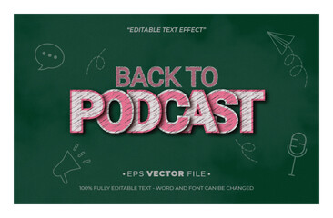 Poster - Back to podcast 3d text effect editable vector