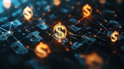 Poster - Digital Dollar Connections on a Fintech Themed Visual Background