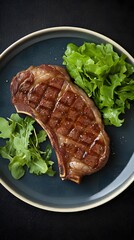 Sticker - A grilled steak served on a plate with fresh greens, showcasing a delicious meal.