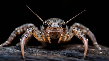 Poster - Detailed CloseUp of an Insect on a Wood Surface with Dark Mysterious Background : Generative AI