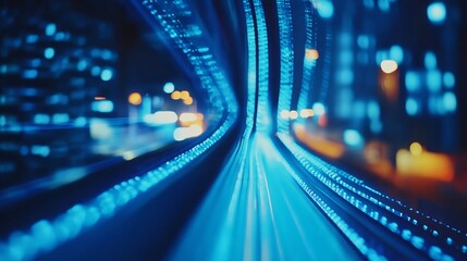 Poster - Dynamic Blue Light Trails on a Night City Road Representing Fast Urban Technology and Motion : Generative AI