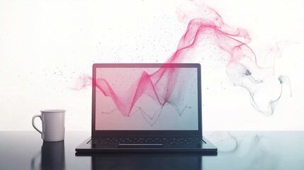 Poster - Business Laptop with Graphs on Worktable and Coffee Cup