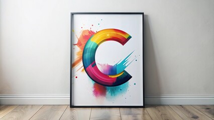 Aufkleber - Cool Abstract Alphabet Poster Featuring Minimalist Design of Letter C with Dynamic Liquid Ink Splashes and Bright Geometric Elements for Modern Art Enthusiasts
