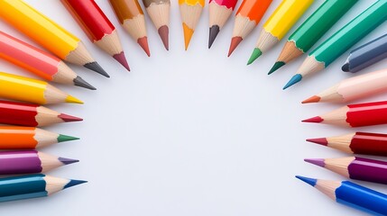 Aufkleber - Assorted Colorful Pencils Forming a SemiCircle on White Background for Creativity Themes : Generative AI