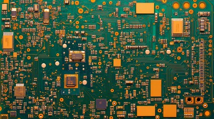 Poster - Detailed Image of Complex Electronic Circuit Board with Multiple Microchips : Generative AI