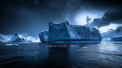 Poster - Solitary Iceberg in Antarctic Ocean at Dawn Under Dramatic Clouds : Generative AI