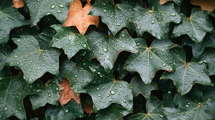 Aufkleber - Vibrant Green Ivy Leaves with Morning Dew Outdoor Nature Texture Closeup Botanical Background : Generative AI