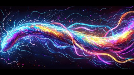Poster - Colorful Abstract Light Trails Forming a Serpentine Shape in Darkness