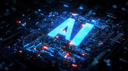 Poster - Futuristic AI Design with Digital Circuit Background and Data Flow