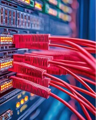 Poster - Close-Up View of Network Cables Connected to Server Equipment