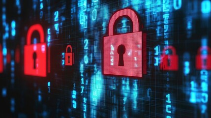 Fototapete - Security risks uncovered by hacking incident in cybersecurity data visualization and high-tech environments