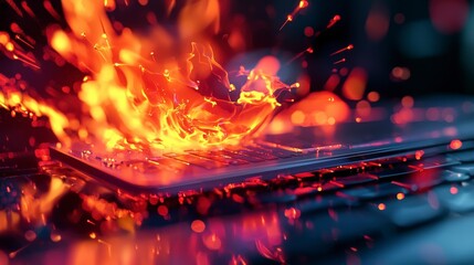 Fototapete - Cybersecurity threatsdata firewall breach simulation digital realm visual representation risk environment eye-level angle